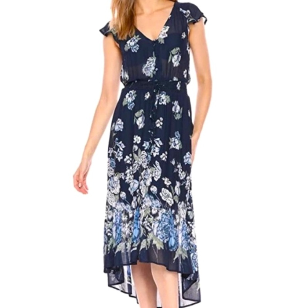 Lucky Brand 2X Blue Floral High Low Hem Midi Dress